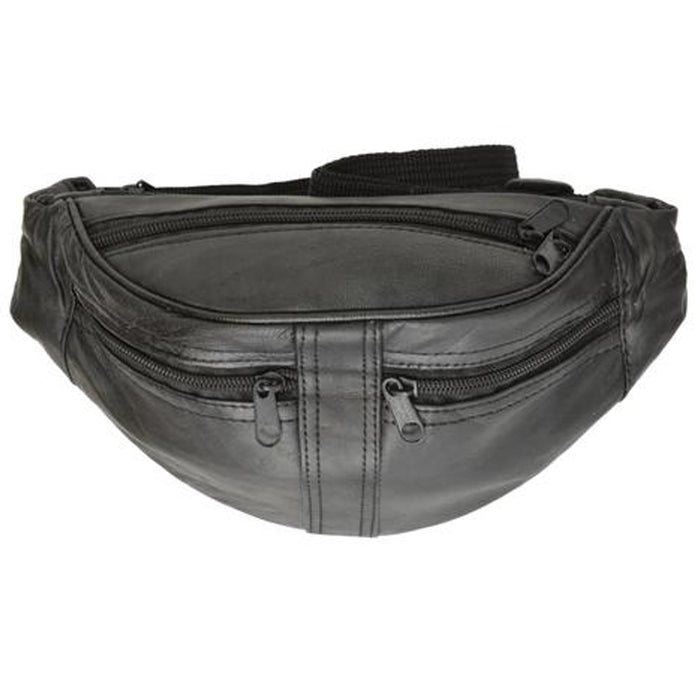 2 Black Leather Fanny Pack Waist Bag Adjustable Travel Pouch Women Men Hip Purse