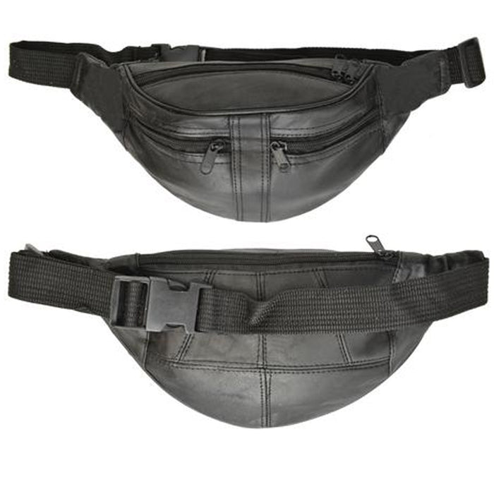2 Black Leather Fanny Pack Waist Bag Adjustable Travel Pouch Women Men Hip Purse