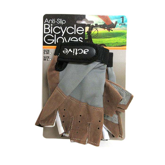 Cycling Gloves Padded Half Finger MTB Bike Bicycle Glove Sports Strap M-L Brown
