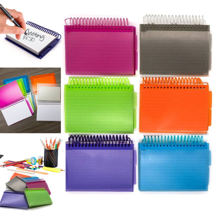 2pc Poly Spiral Bound Index Cards 3" X 5" Ruled 50Ct 2 Tabs School Office Colors