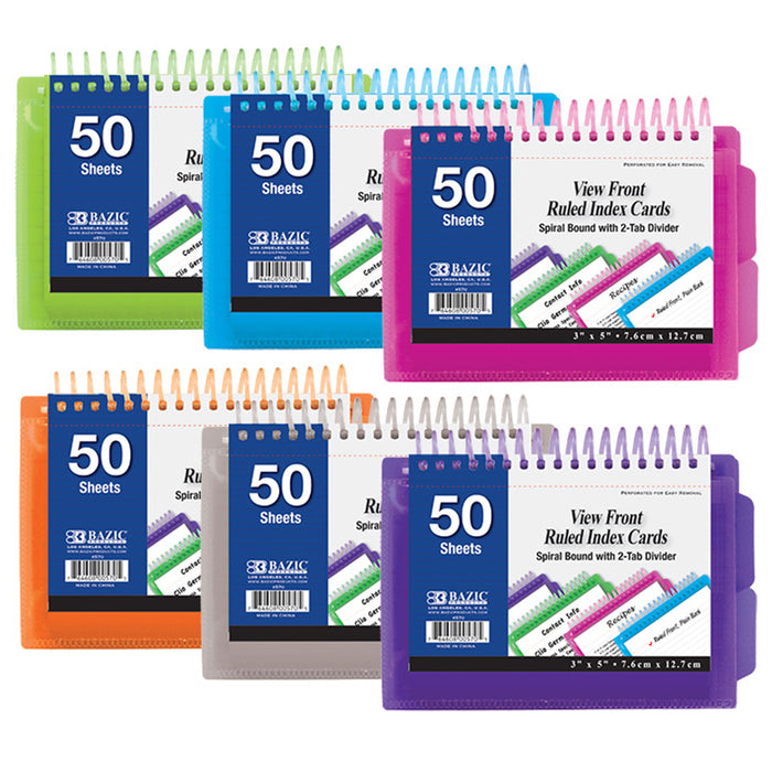 6 Pc Perforated Ruled Index Cards 3" X 5" 50 Sheet 2 Tab Dividers Spiral Bound