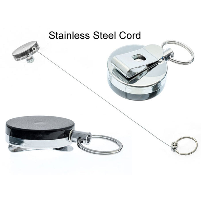 2 Pack Retractable ID Card Badge Metal Reel Recoil Pull Keyring Belt Clip Holder