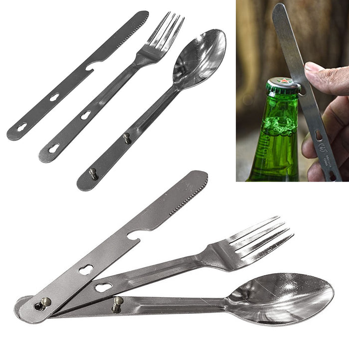 4 Sets Outdoor Eating Utensils 4in1 Fork Knife Spoon Stainless Steel Cutlery