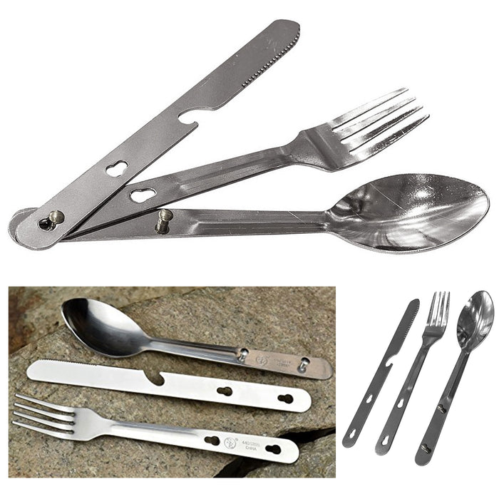 1 Set 4 in 1 Camping Cutlery Stainless Steel Eating Utensil Fork Knife Spoon NEW