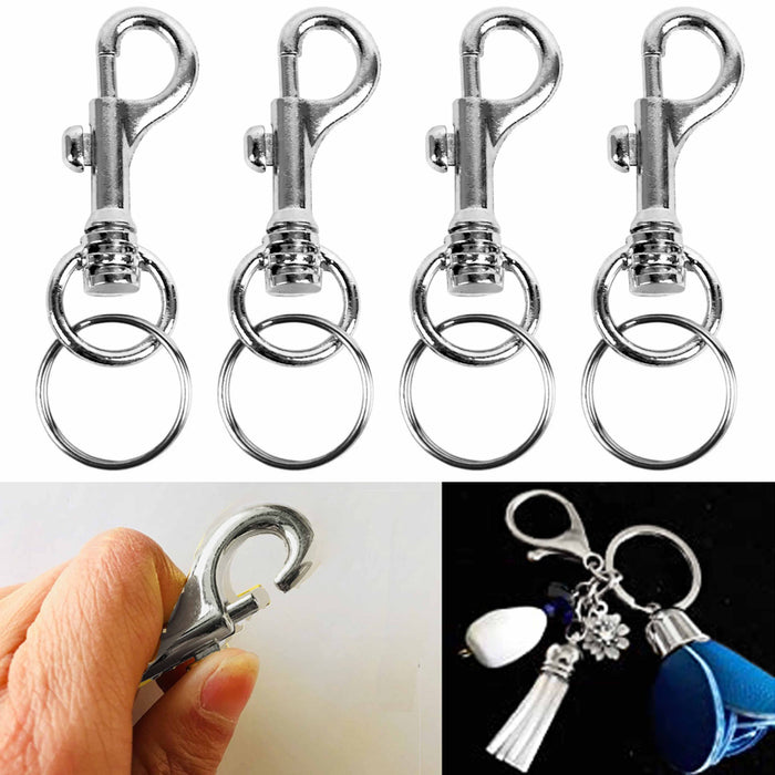 4 Pc Large Silver Spring Clip Metal Snap Hook Key Ring Lobster Clasp Keychain