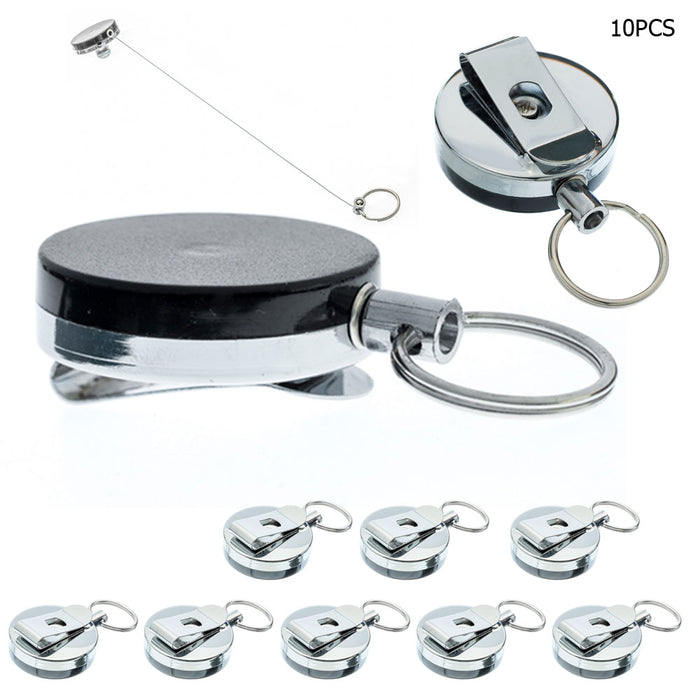 2 Pack Retractable ID Card Badge Metal Reel Recoil Pull Keyring Belt Clip Holder