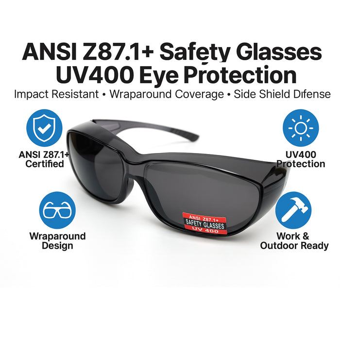 Large Fit Over Sunglasses UV400 Lab Safety Glasses Protection ANSI Z87 Goggles