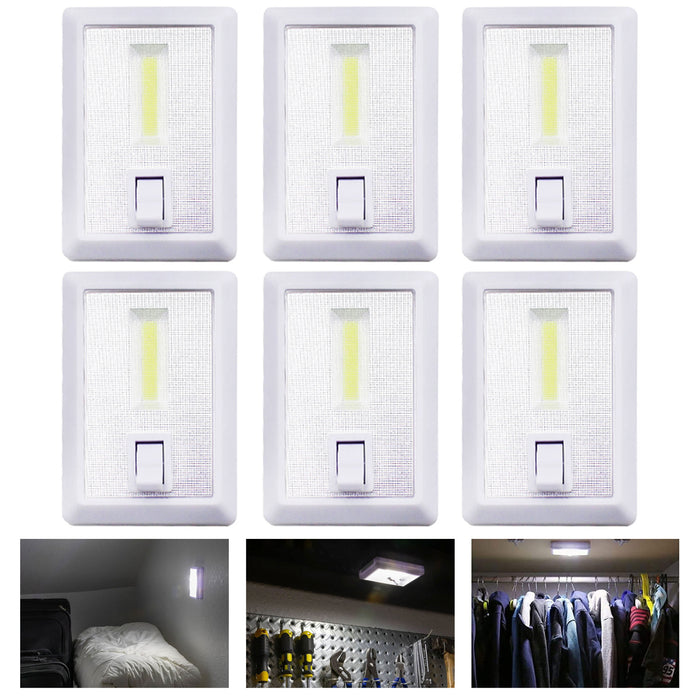 6 Wireless COB LED Mini Switch Night Light Wall Battery Operated 100 Lumens Lamp