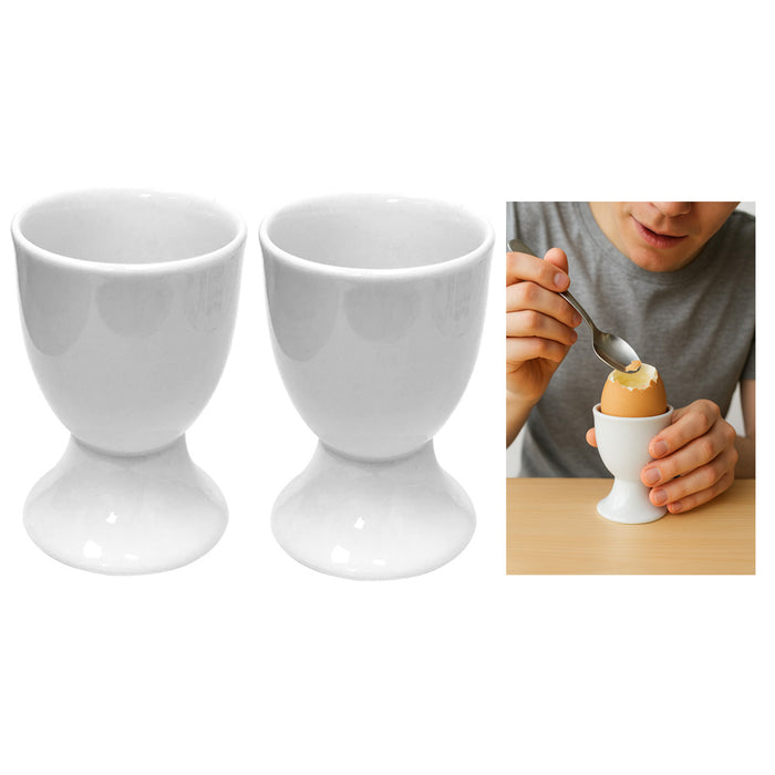 2Pc White Ceramic Egg Cup Holders Soft Boiled Server Set Durable Tableware Cook
