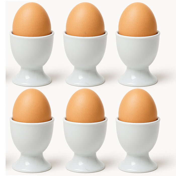 6 White Ceramic Egg Cup Holders Soft Boiled Egg Server Durable Breakfast Kitchen