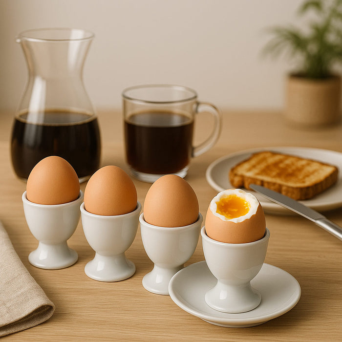 4 Ceramic Egg Cup Holders Classic Soft Boiled Egg Server Breakfast Kitchen Dish