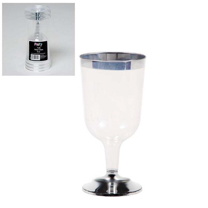 12 Plastic Champagne Wine Flute Disposable Glasses 6oz Wedding Party Silver New