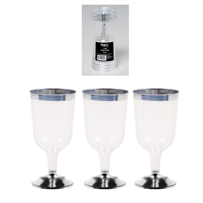 6pc Plastic Champagne Wine Flute Disposable Glasses 6oz Wedding Party Silver New
