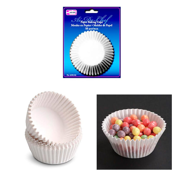 50 Pc Baking Cups Cupcake Liners Paper Molds Muffin Parchment Bake Party White