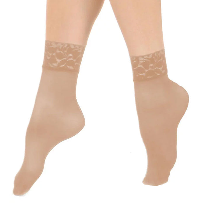 2 Pairs Women's Ankle High Lace Trouser Socks Opaque Sheer Nude Black One Size