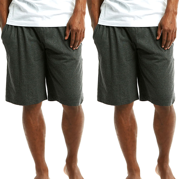 2 Pk Men's Drawstring Shorts 100% Cotton Knitted Pajama Pocket Casual Gym Grey M