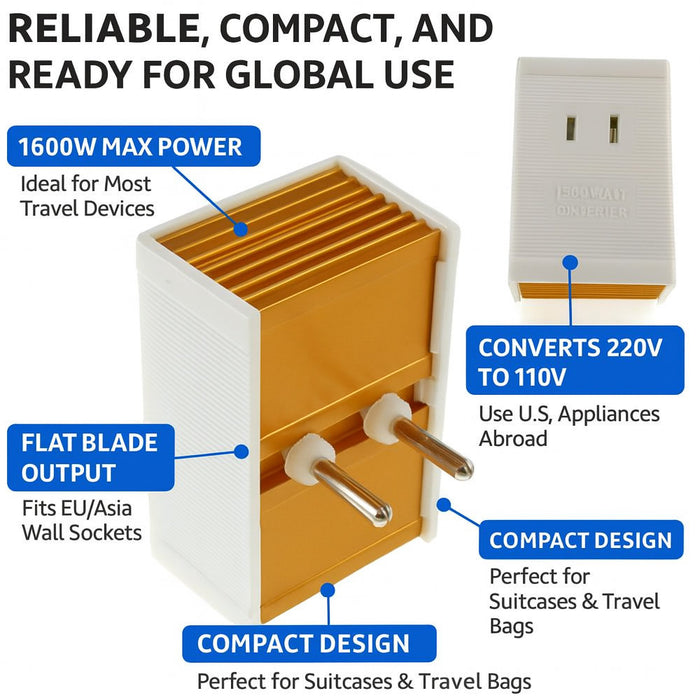 Foreign Travel Converter 1600 W Watt AV Voltage Step Down Power Adapater 220 110