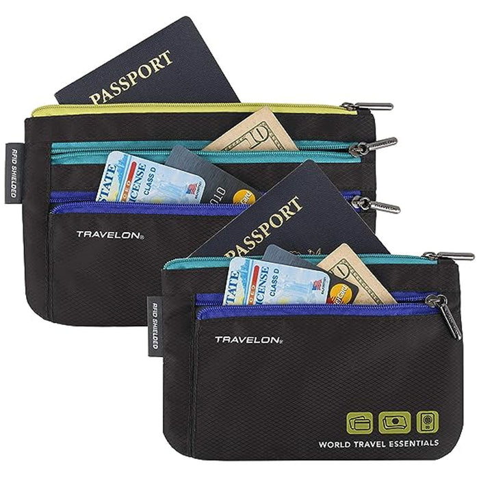 2 Travelon Currency Passport Pouch Zippered Card Holder Clutch Wallet Organizer