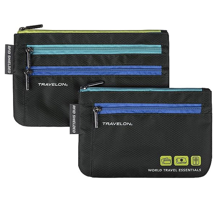 2 Travelon Currency Passport Pouch Zippered Card Holder Clutch Wallet Organizer