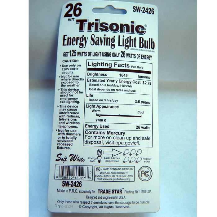 12 Pk Soft White 26W Spiral CFL Light Bulbs 125W Equivalent E26 Medium Base Lamp