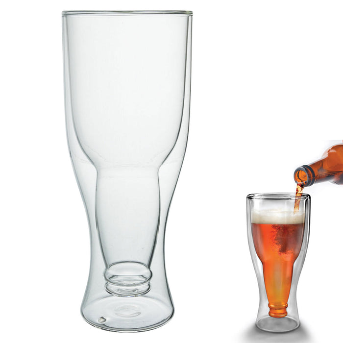 1 Double Wall Beer Mug Glass Thermo Drinking Draft Soda Tea Novelty Gift 16.9oz