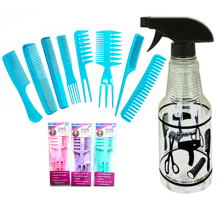 9 Pc Hairdressing Salon Combs Spray Bottle Set 17oz Mist Hair Sprayer Barber