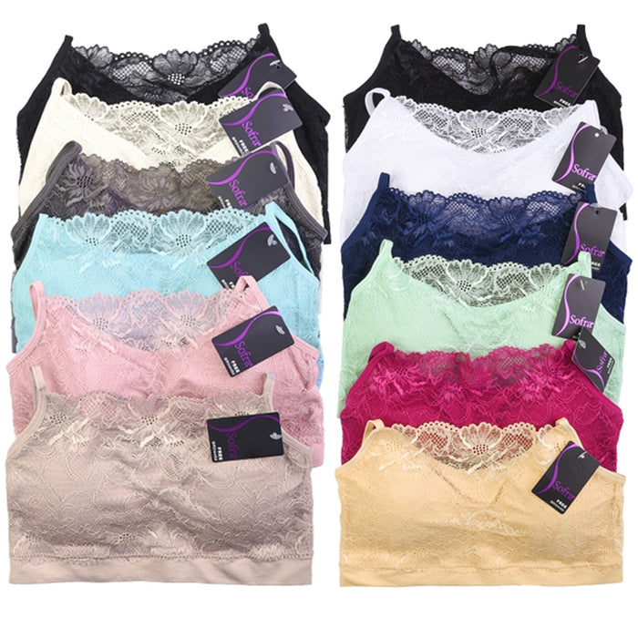 6 X Seamless Lace Bralette Crop Top Bra Cleavage Cover Padded Stretch One Size