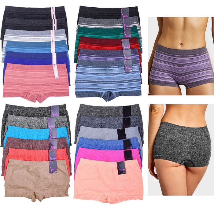 Womens Seamless Boyshort Panties 6 Pack Soft Stretch Underwear Boxer Brief XS–L