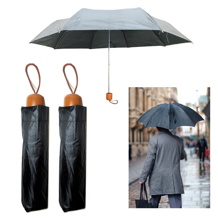2 Folding Umbrella Mini Portable Compact Emergency Weather Travel Case Black 37"