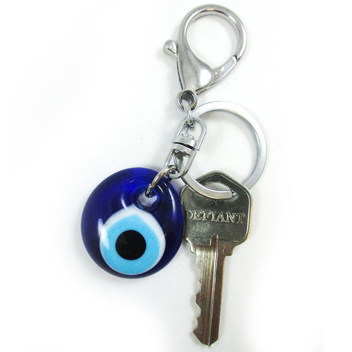 2 Blue Evil Eye Glass Keychain Ring Nazar Hamsa Good Lucky Charm Amulet Gift New
