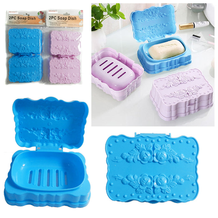4pk Bathroom Water Draining Soap Dish Case Holder Drainer Soap Saver Storage Box