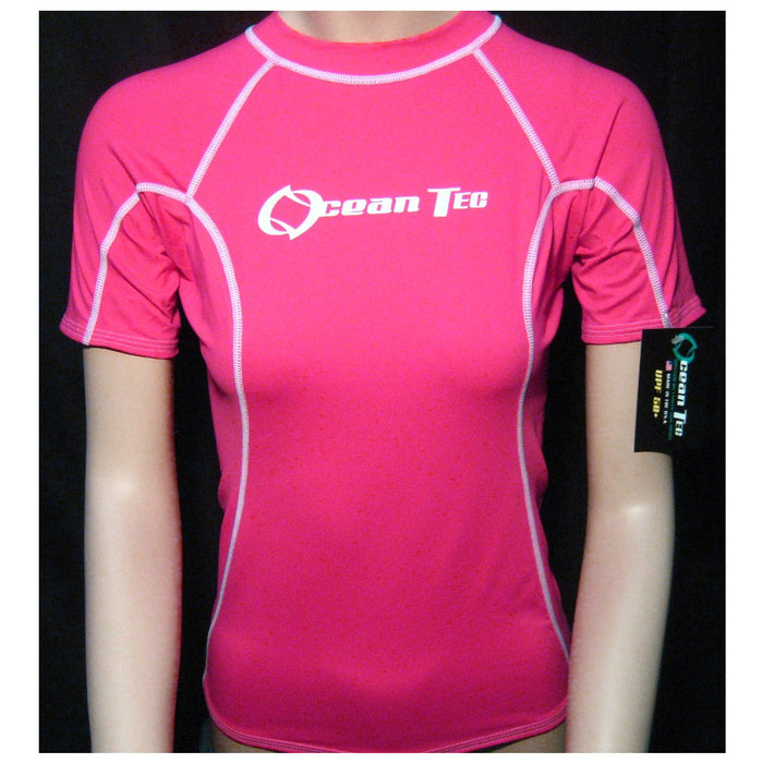 Women’s Rash Guard Short Sleeve Swim Shirt XS Pink Surf Top SPF 50+ UV Sun Swim