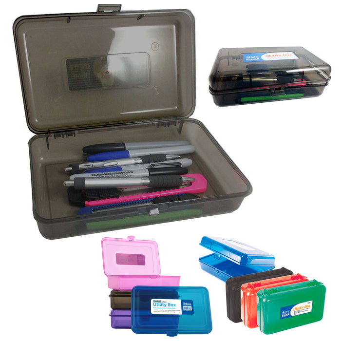 2Pk Pencil Box Lid Plastic Storage Case School Supplies Craft Makeup Accessories