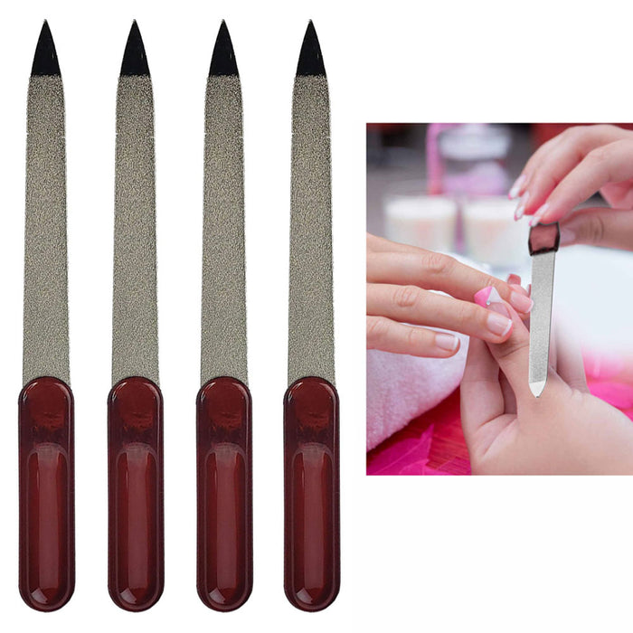 4 Pc Stainless Steel Sapphire Double Sided Nail Files Diamond Manicure Pedicure
