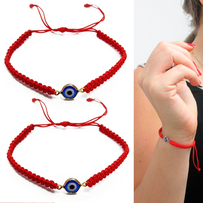 2 Evil Eye Blue Hamsa Nazar Red Macrame Hand Of God Kabbalah Bracelet Lucky Gift