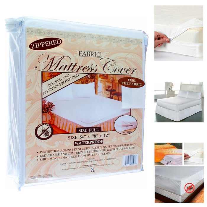 2 Full Size Fabric Zippered Mattress Cover Waterproof Bug Dust Mite Protector