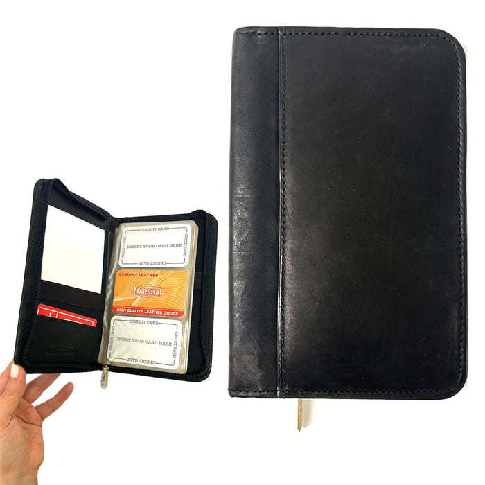 Genuine Leather Business Cards ID Credit Card Holder 60 Slot Book Case Organizer