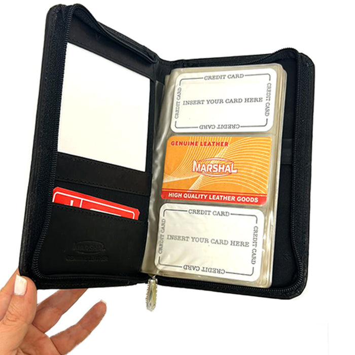 Genuine Leather Business Cards ID Credit Card Holder 60 Slot Book Case Organizer