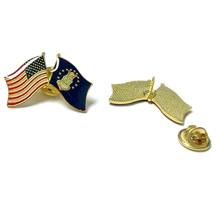 2PC United States US Air force Lapel Pins Military Friendship Double Flags Badge