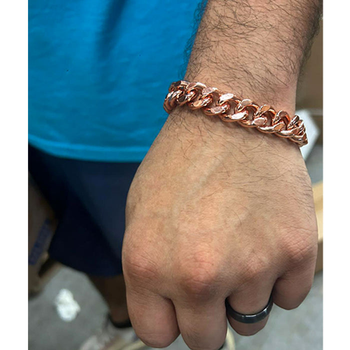 2 Pc Solid Cuban Link Bracelet Pure Copper Chunky Chain Statement Jewelry 7.5"