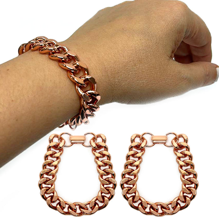 2 Pc Solid Cuban Link Bracelet Pure Copper Chunky Chain Statement Jewelry 7.5"