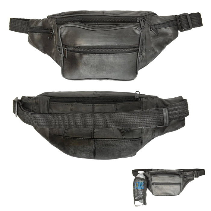 Genuine Leather Fanny Pack Black Pouch Waist Bag Slim Design Hiking Camp Travel
