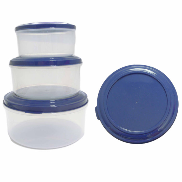3 Pc Round Food Storage Containers Assorted Sizes Microwaveable Plastic W/ Lids