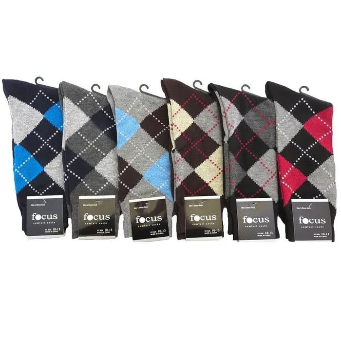 3 Pairs Men's Dress Socks Classic Argyle Diamond Fashion Multi Color Size 10-13
