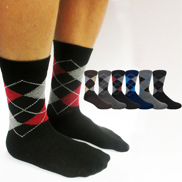 3 Pairs Men's Dress Socks Classic Argyle Diamond Fashion Multi Color Size 10-13