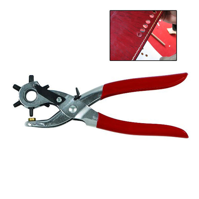 9" Rubber Gripped Carbon Steel 6 Size Revolving Leather Hole Punch Tool w/ Brass