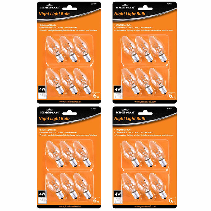 24 Clear Night Light Bulbs 4 Watt Lighting 120V Lamp Candelabra Base Replacement