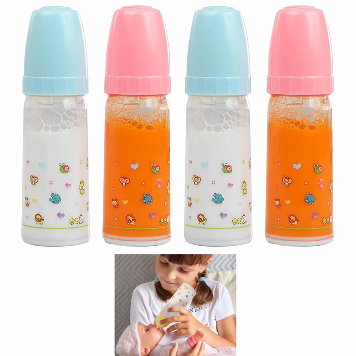 4 Pack New Born Baby Doll Magic Juice Orange Bottle Doll Feeding Girls Toy Large
