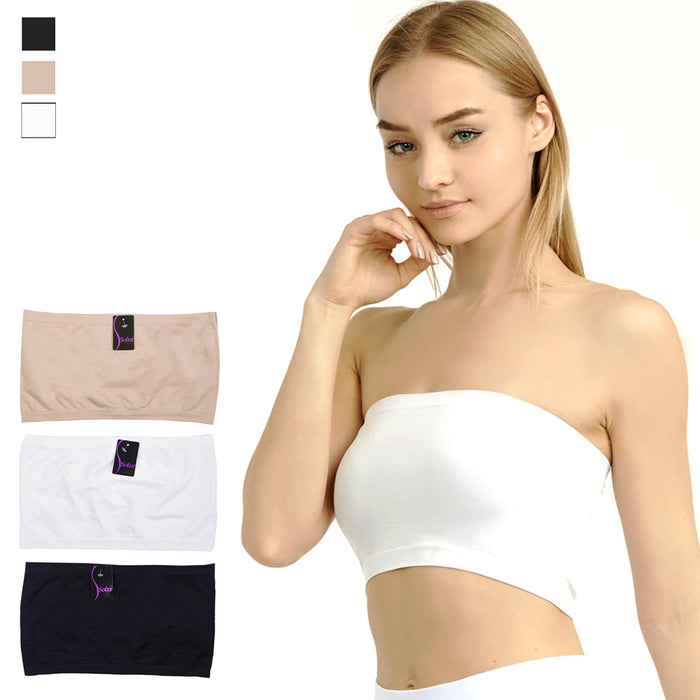 3 Pc Seamless Spandex Bandeau Bra Cropped Tube Top Strapless Layering Tank Yoga