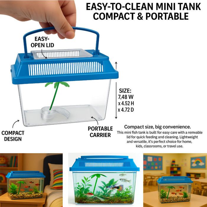 Aquarium Starter Kit Fish Tank Carrier Reptile Turtle Frog Terrarium 0.3 Gallon
